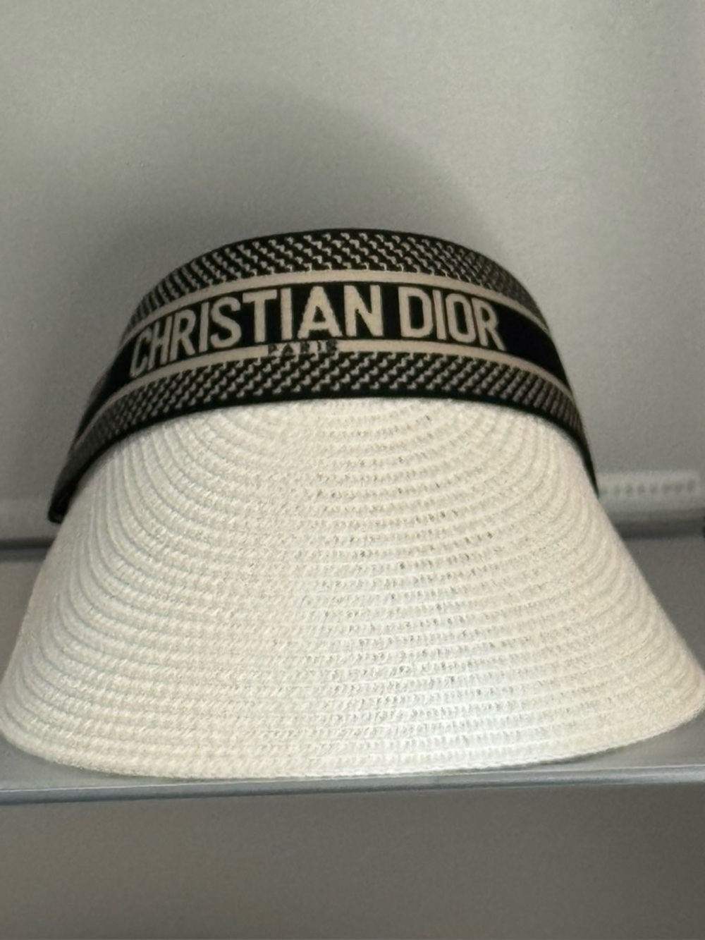 New Arrivals ! Fashion White Straw Visor with Black Logo Band